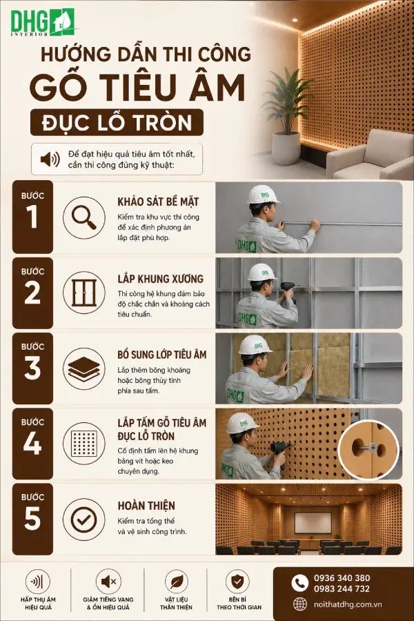 Gỗ Tiêu Âm Đục Lỗ Tròn – Xu Hướng Tiêu Âm Được Ưa Chuộng Hiện Nay 5 Hướng dẫn thi công gỗ tiêu âm