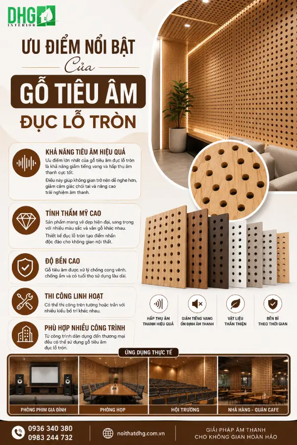 Gỗ Tiêu Âm Đục Lỗ Tròn – Xu Hướng Tiêu Âm Được Ưa Chuộng Hiện Nay 3 Ưu điểm nổi bật của gỗ tiêu âm đục lỗ tròn
