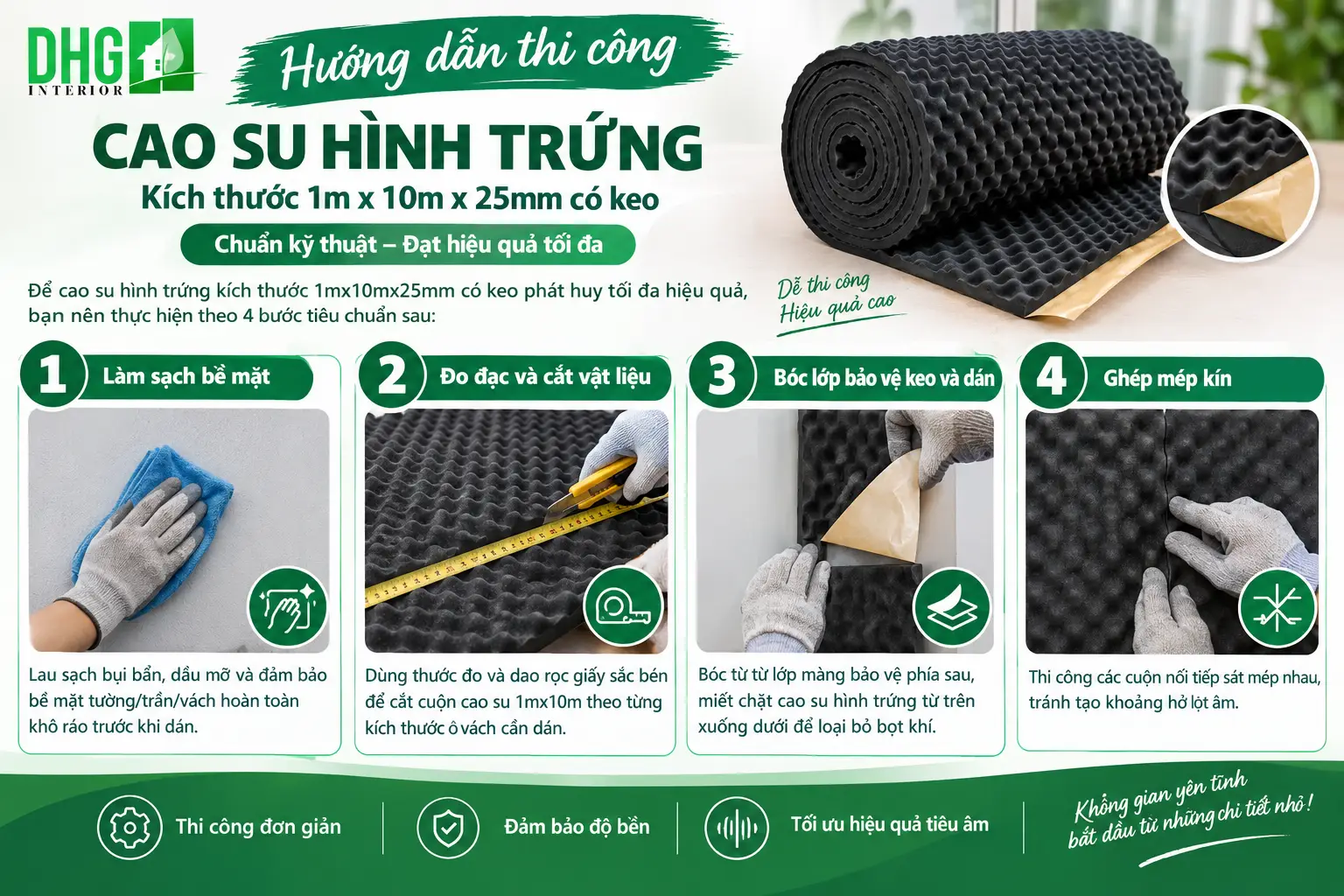 Hướng dẫn thi công cao su hình trứng kích thước 1mx10mx25mm có keo chuẩn kỹ thuật