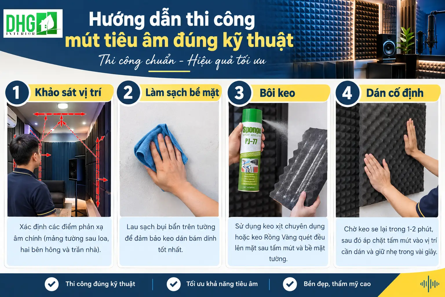 5 Lý Do Có Nên Dán Mút Tiêu Âm Trực Tiếp Lên Tường Hay Không? 3 Hướng dẫn thi công mút tiêu âm đúng kỹ thuật