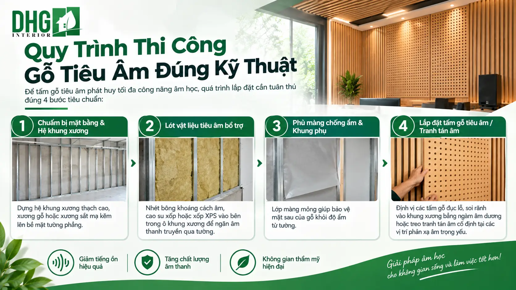 Quy Trình Thi Công Gỗ Tiêu Âm Đúng Kỹ Thuật