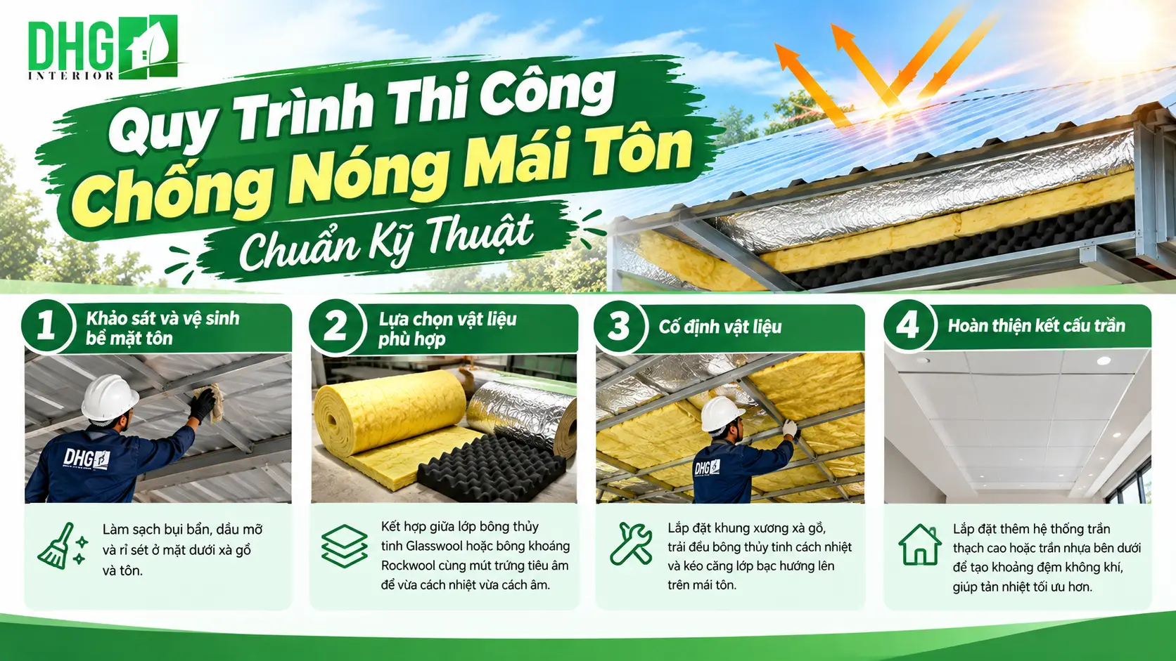 Quy trình thi công chống nóng mái tôn chuẩn kỹ thuật