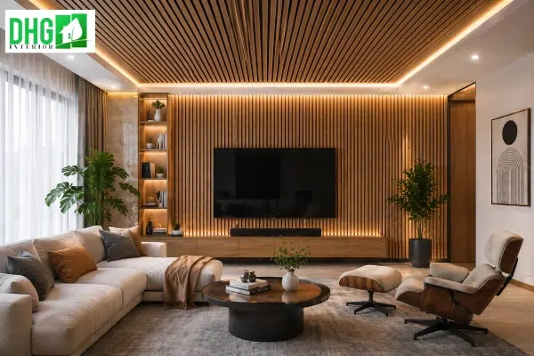 Phòng Khách Sang Trọng Với Gỗ Tiêu Âm