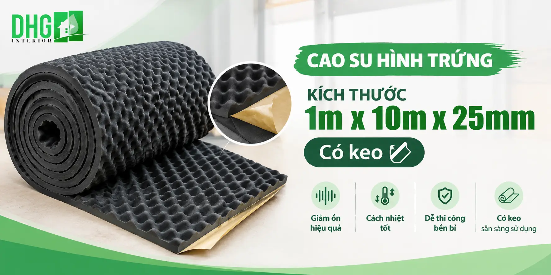 Cao su hình trứng kích thước 1mx10mx25mm có keo