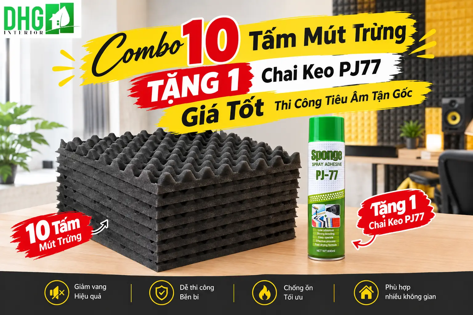 Combo 10 Tấm Mút Trứng Tặng 1 Chai Keo PJ77 Giá Tốt Thi Công Tiêu Âm Tận Gốc