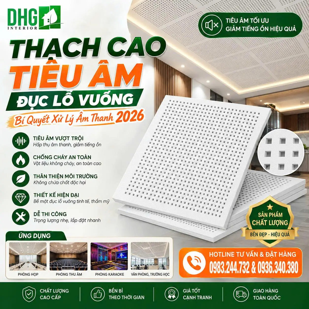 Thạch Cao Tiêu Âm Đục Lỗ Vuông: Bí Quyết Xử Lý Âm Thanh 2026